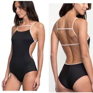 RVCA Frothy One Piece Tankini Black Swimsuit Ribbed Bathing Suit S/M